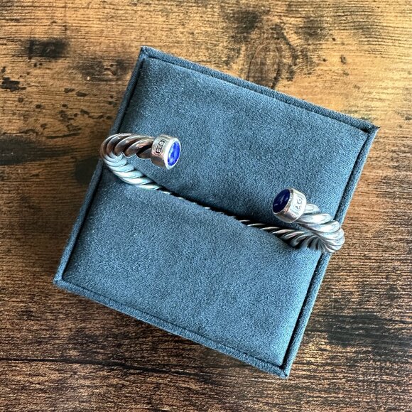David Yurman Cable Cuff Bracelet w/ Sterling Silver & Lapis Lazuli - Medium - Picture 1 of 16